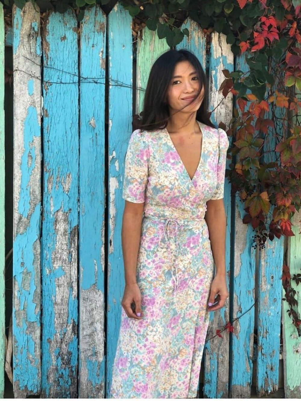 Rouje Gabin Dress Pastel Floral Wrap Midi Dress